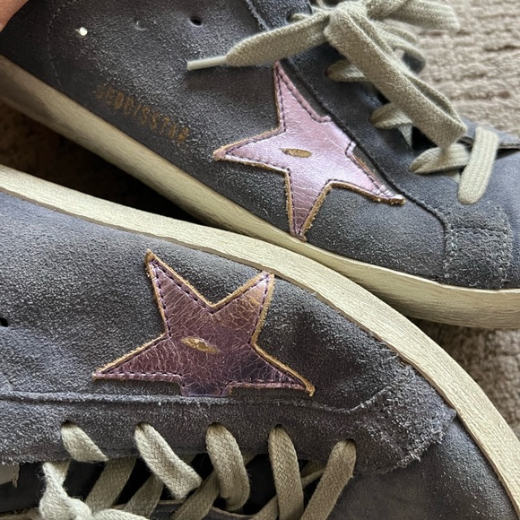 Blue Suede Superstar Sneakers with Purple Star